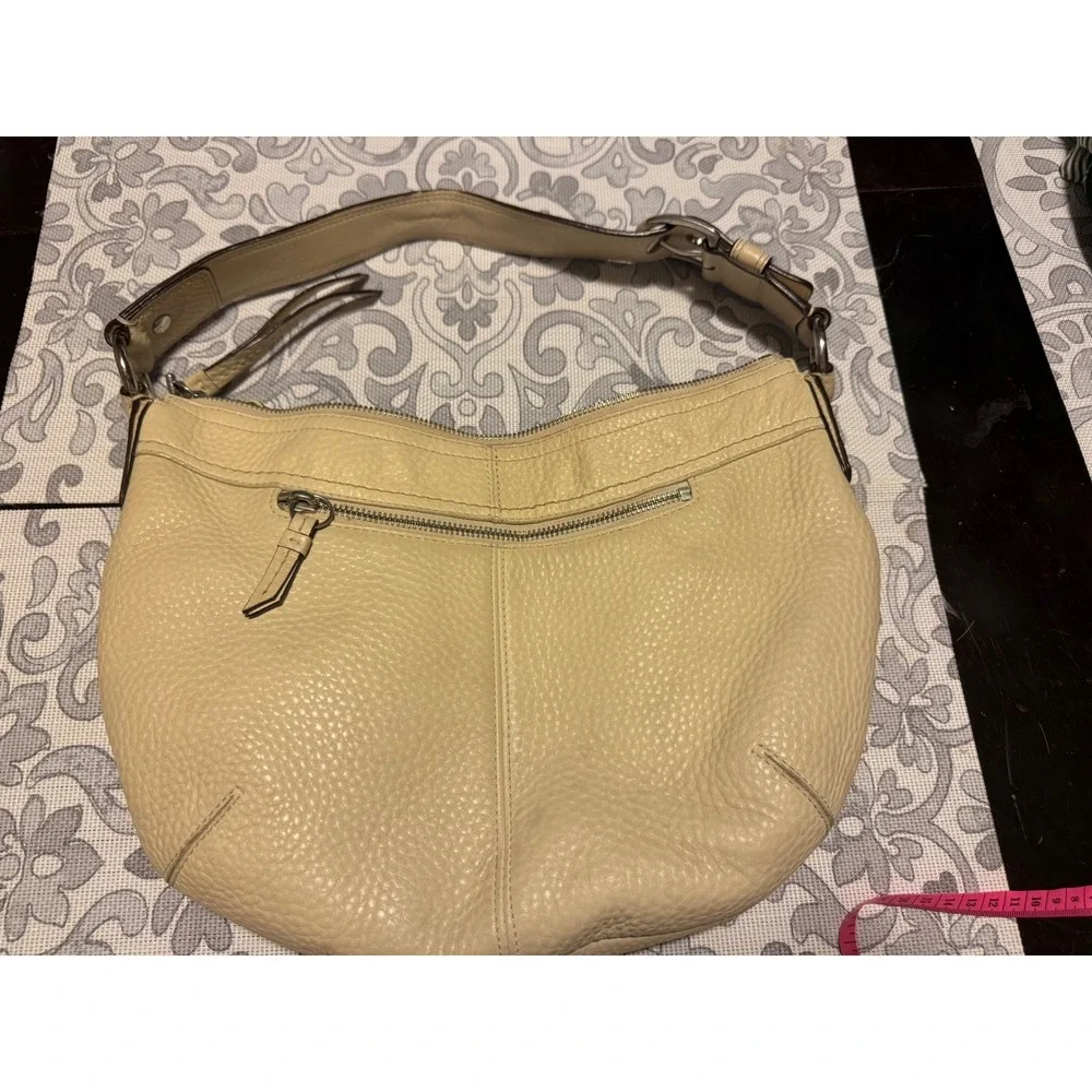 Coach Ergo Pleated Hobo Bag Beige Pebbled Leather Shoulder Bag F14330